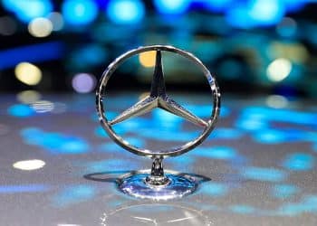 Mercedes logo is seen on the Mercedes E300e EV car at the Bangkok International Motor Show in Bangkok, Thailand, March 30, 2022. REUTERS/Soe Zeya Tun